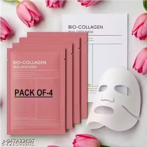 (Pack of 4)Bio-Collagen Real Deep Mask, Hydrating Overnight Hydrogel Mask, Pore Minimizing, Elasticity Improvement